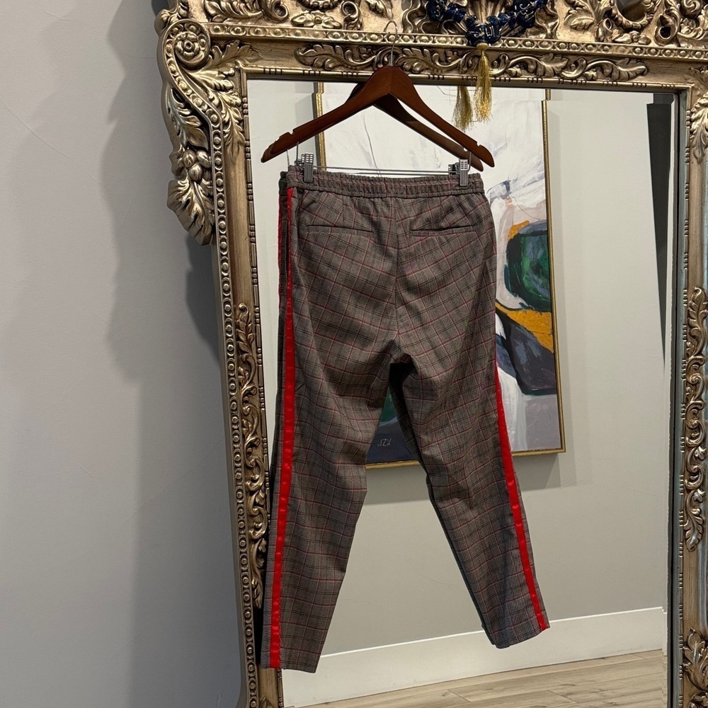 Topman Checkered Men's Dress Pants in Red and Gray - Picture 2 of 5